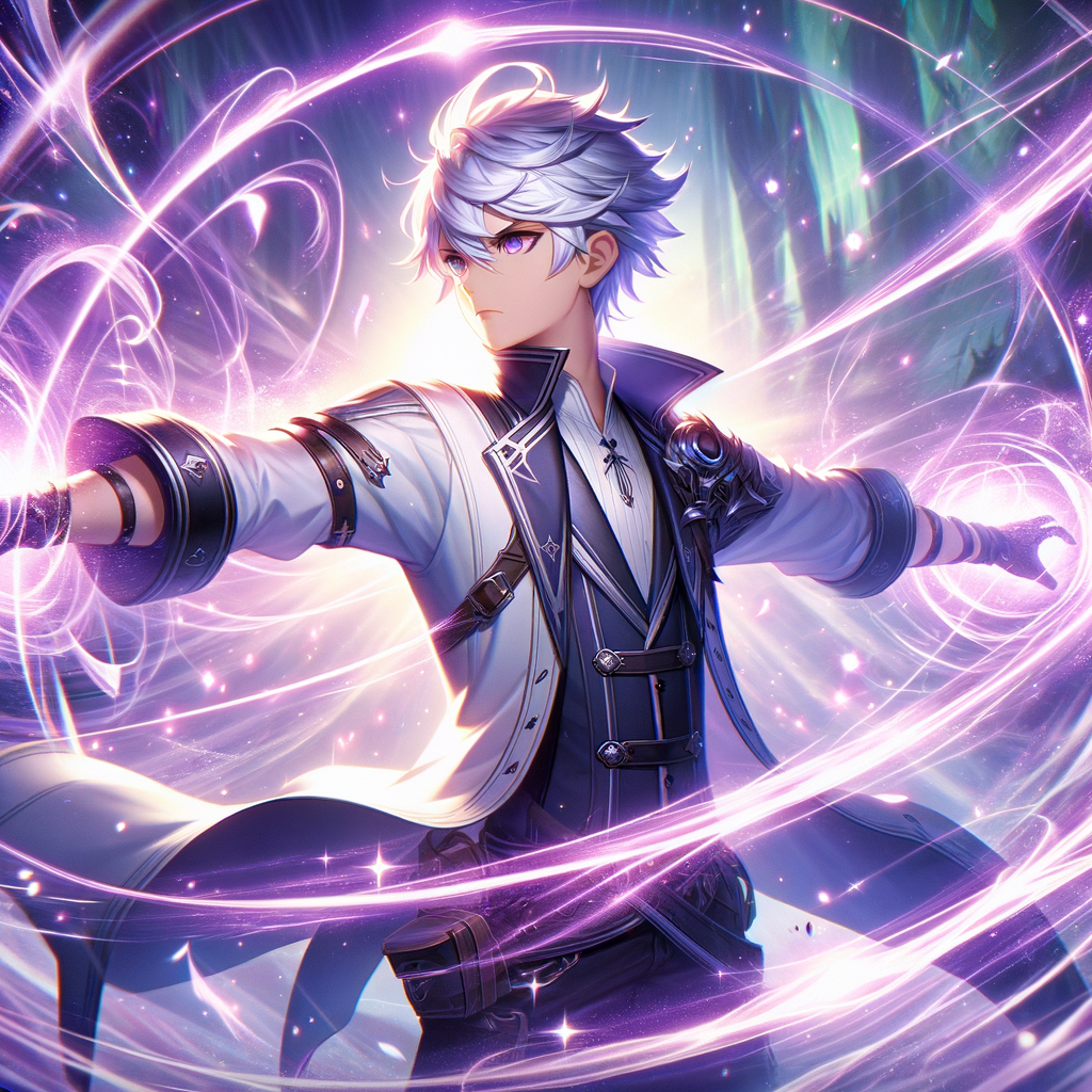 虛空結界展開時，紫芒化盾箭矢彈。少年立於風暴眼，一人護得眾人安。