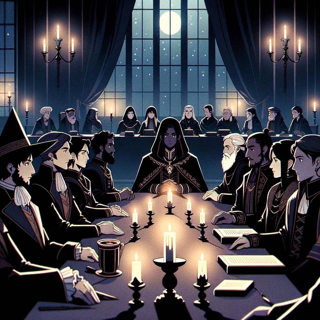 燭影搖曳議事堂，各族商賈繞長案。新王主持談判局，商道興衰一念間。