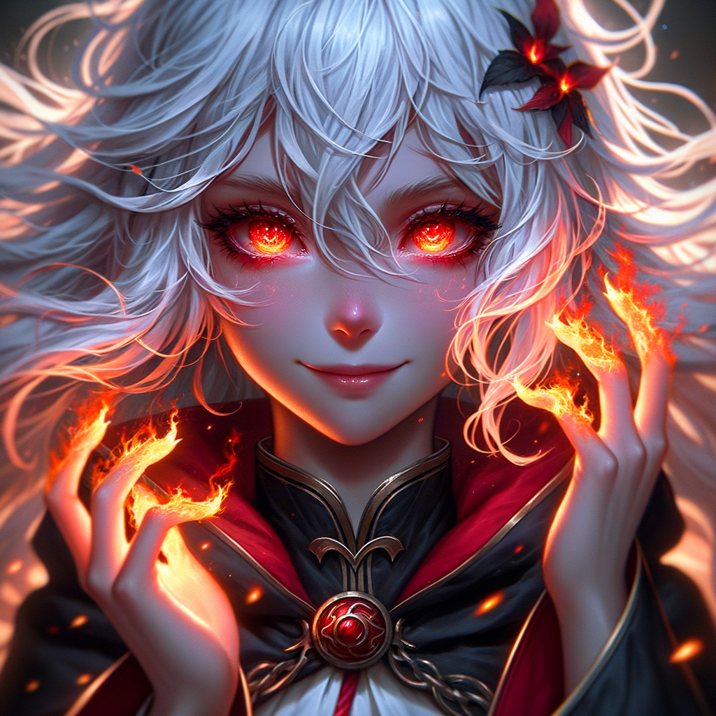 貓耳少女笑靨如花，茶色雙耳輕顫若蝶。金瞳盈盈藏匿機巧，裙角飛揚步履輕盈。